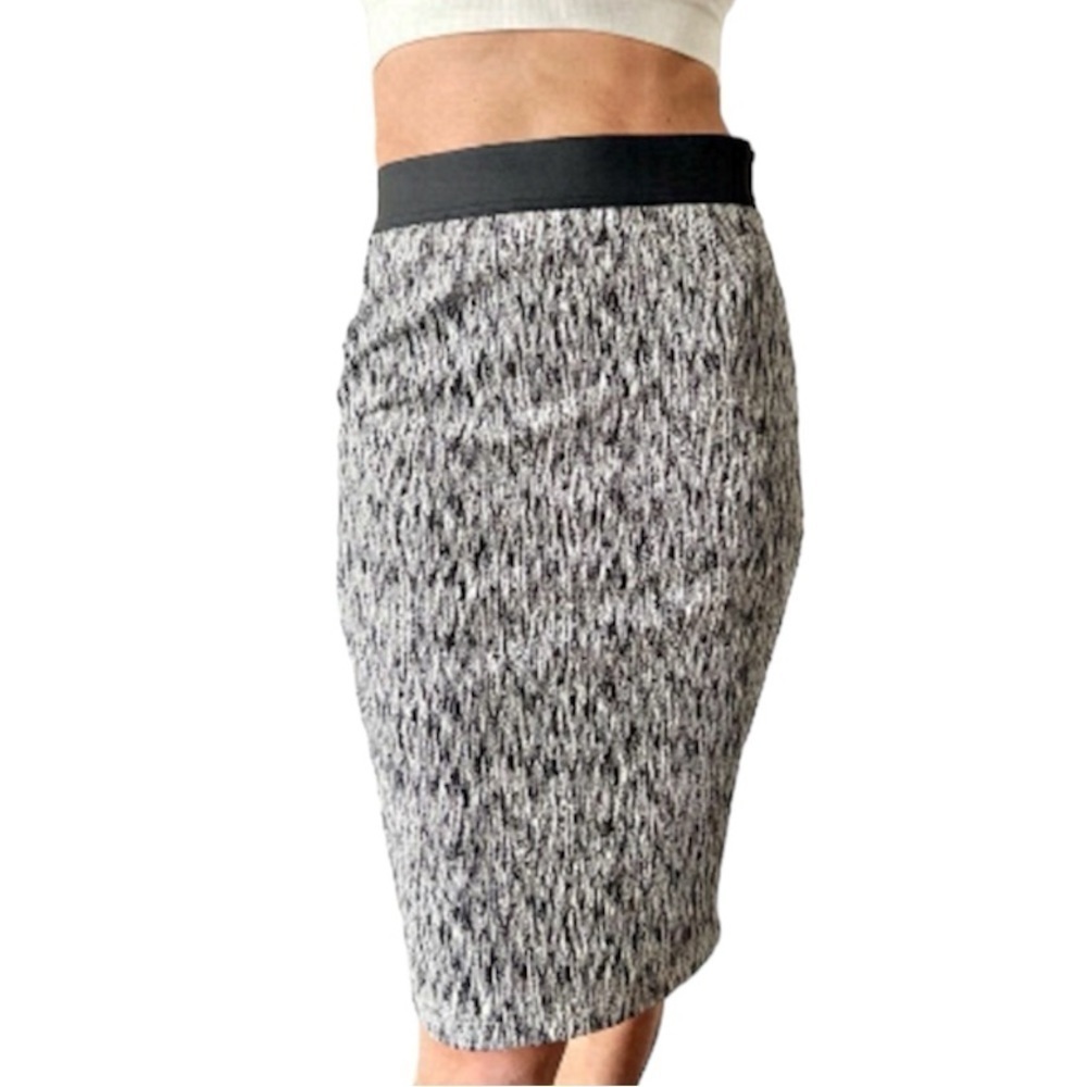 Monochromatic Black White Stretchy Print High Waist Pencil Skirt S